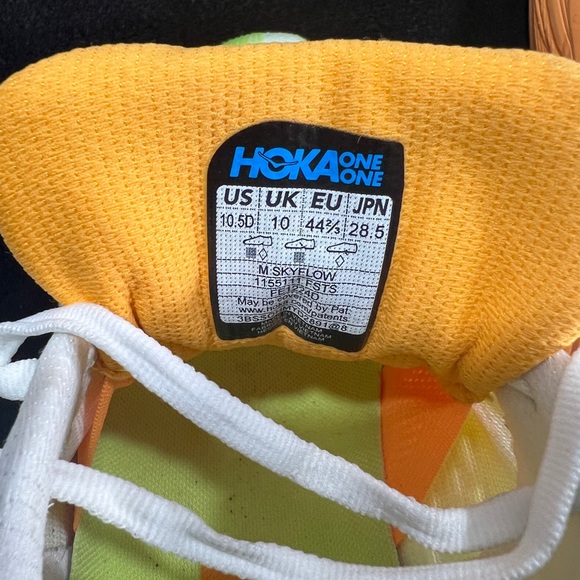 Hoka Men’s White and Lime Running Shoes with Orange Accents Size 10.5 worn twice main image 5